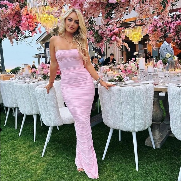 HOUSE OF CB 'Sofia' Fairy Pink Mesh Maxi Dress - Picture 6 of 14